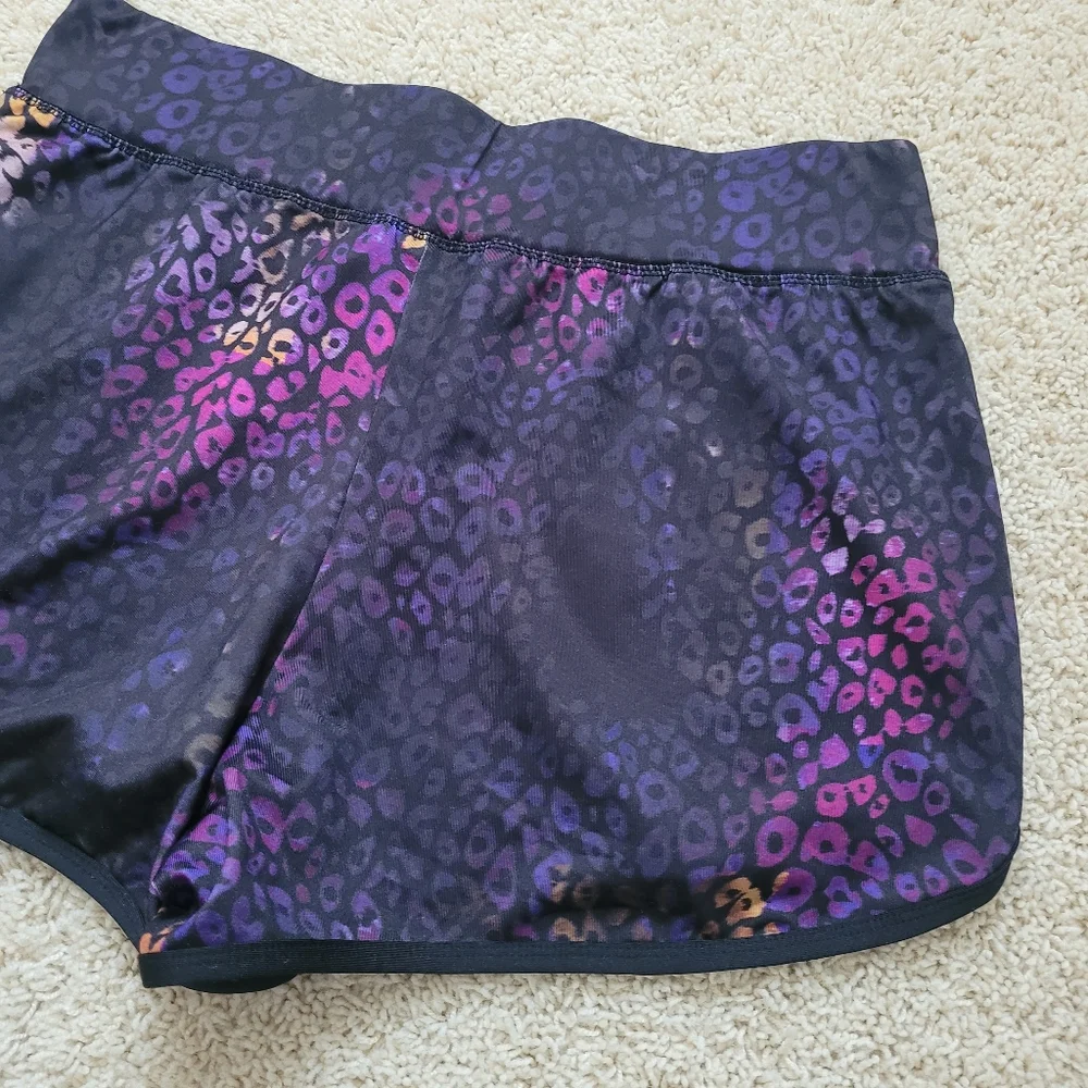 Bebe Sport Purple Multicolrlor Leopard Print Gym Shorts